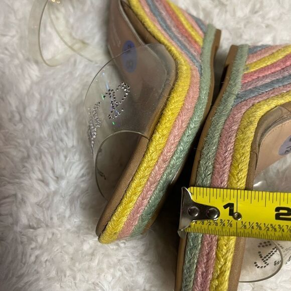 Juicy Couture clear Rhinestones espadrilles rainbow platform wedge sandals SZ8.5 - Picture 11 of 12
